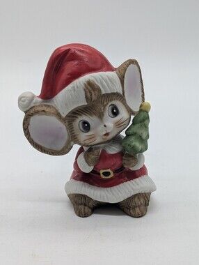 Vintage HOMCO Christmas Santa Mouse Ceramic Figurine 5405 Holiday Decor 1977